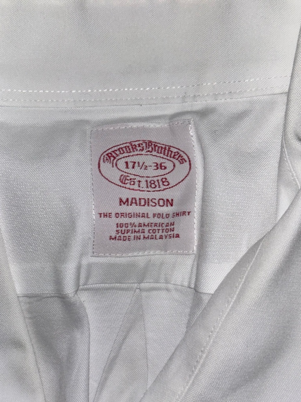 BROOKS  BROTHERS  MADISON White button down Dress Shirt CRISP 17 1/2-36​ - Picture 5 of 5